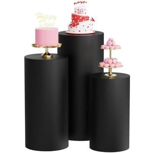 Wokceer Cylinder Pedestal Stand Covers for Party 3Pcs Spandex Black Cylinder Stand for Party Covers Plinth Pedestal Stand Cover Pillar for Birthday Party Wedding Decor