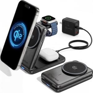 Qi2.2 Certified 3-in-1 Foldable Wireless Charging Station for Apple Devices with 65W Adapter, 25W Fast Charging Dock, Portable Magnetic Charger for iPhone 17-13, Apple Watch Series & AirPods
