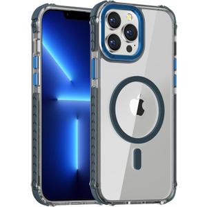 DEERLAMN Strong Magnetic Case for iPhone 14 Pro 6.1-Inch,[Compatible with Magsafe] Clear Slim Shockproof Protective Phone Cover for Women Men-Transparent+Blue