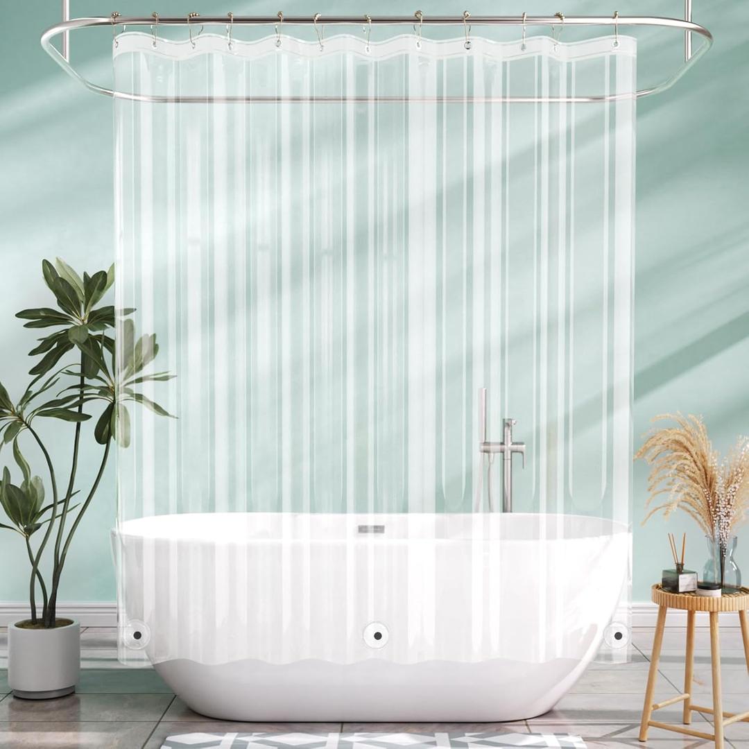 AmazerBath Camper Shower Curtain Liner, 72x65 Clear Shower Curtain Liner, Waterproof Plastic Shower Liner, Lightweight PEVA Shower Curtain for Bathroom with 3 Magnets and 12 Rustproof Metal Grommets