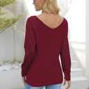 AISEW Womens Long/Short Sleeve V Neck T-Shirt Striped Sheer Mesh Raglan Tees Loose Casual Tops (Red, L)