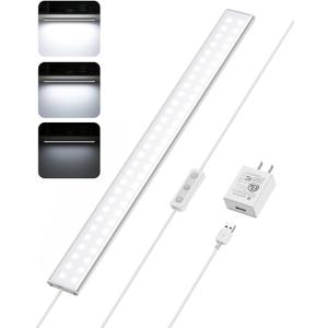 ASOKO Under Cabinet Light, Upgrade 16inch LED Closet Light with Dimmable 6000K Cool White and Memory Function, Plug-in Under Counter Lights for Kitchen/Desk/Shelf/Workbench/Display Case/Room