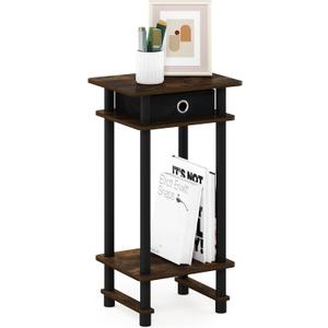 Furinno Turn-N-Tube Tall End Side Night Stand/Bedside Table with Bin Drawer, 1-Pack, Amber Pine/Black/Black