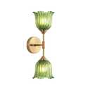 BYOLIIMA 2-Lights Gold Wall Sconce with Green Glass Shades Modern Mid Century Bathroom Vanity Wall Light Fixtures Industrial Brushed Brass Wall Lamp for Bedroom Mirror Living Room