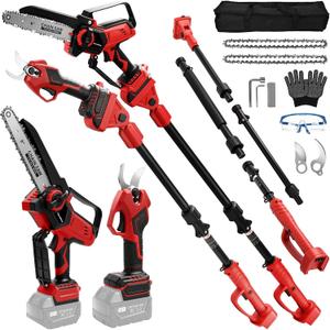 2-in-1 Cordless Pole Pruner & Chainsaw Combo Kit for Milwaukee M18 Battery, Brushless Motor, Extendable Pole up to 7.5ft, LCD Display, Auto Oiling, for Tree Trimming and Pruning (No Battery)