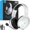 AOC Wireless Gaming Headset for PS5, 2.4GHz Gaming Headset with Mic, 45H Playtime, Immersive Surround Sound, Noise Cancelling Gaming Headphone for PS5, PC & Switch, Xbox with 3.5mm Cable - White