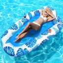 Korlon Tec Pool Floats Adult Heavy Duty, Large Inflatable Pool Lounger Float Raft with Cup Holders Headrest, Sun Tanning Pool Floaties for Adults Swimming Pool Lake Beach Party