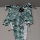 ZAFUL Women's Gingham Ruched Bowknot Decor Cinched Back Tankini Set Tummy Control 2 Piece Bikini Swimsuits (Medium, 1-green)