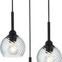 3 Light Black Cluster Pendant Light with Striped Swirl Globe Glass Pendant Lighting for Kitchen Island, Modern Dining Room Light Fixtures Over Table Hanging Ceiling Light, E26 Base