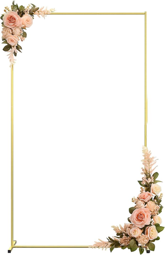 Metal Wedding Arch Backdrop Stand 6.6x3.3 FT Gold Square Balloon Arch Frame for Ceremony Party Birthday Bridal Baby Shower Anniversary Arbor Balloon Decoration