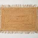 Natural Jute Area Rug, Rectangular Braided Doormat with Fringe, Handwoven Rustic Farmhouse Entryway Mat, Indoor (2X3 FEET)
