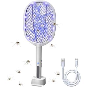 Lulu Home 2-in-1 Electric Bug Zapper Racket, 3000V High Voltage LED Lighted Handheld Mosquito Swatter with 3 Layer Safety Mesh, USB Charging Portable Fly Killer Racquet for Indoor Outdoor Use
