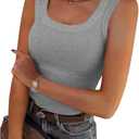 SVALIY Summer Womens Tank Tops 2026 Square Neck Fitted Sleeveless Shirts for Women Ribbed Basic Top (Gray, M)