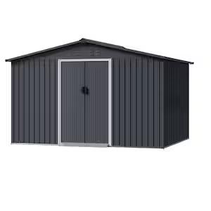 Garvee 8x15 ft Storage Shed, Galvanized Steel Metal Outdoor Shed with Sloping Roof, Lockable Doors & Air Vents, Ideal for Backyard, Garden, Patio, Lawn, Dark Grey