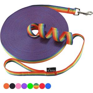 Hi Kiss Dog/Puppy Obedience Recall Training Agility Lead - 15ft 20ft 30ft 50ft 100ft Training Leash - Great for Training, Play, Camping, or Backyard (50 Feet, Rainbow)