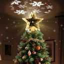 Keten Christmas Tree Topper Lighted, Tunnel Mirror Design Golden Light Star Topper Decorations with 3D Rotating Pattern Projector for Indoor Outdoor Xmas Party Holiday