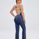 TDIFFUN Women Flare Jumpsuits Backless Workout Hollow One Piece Sleeveless Padded Unitard Sexy Gym Yoga Outfits (Blue, M)