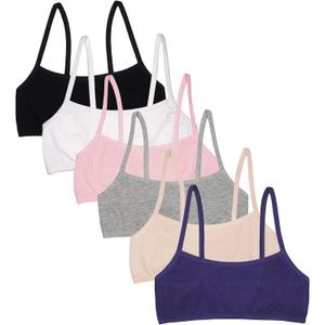 Fruit of the Loom Girls' Cotton Spaghetti Strap Sport Bra (38, Blueberry/Black/Grey/White/Sand/Blush)