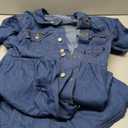 AprPith Women Denim Shirt Dress V Neck Short Sleeve Long Bottom Down A-Line Jeans Dresses with Pockets, L