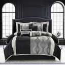 Stratford Park Black and Silver Comforter Set King Size, Elegant 7 Pieces Striped All Season Bedding Set