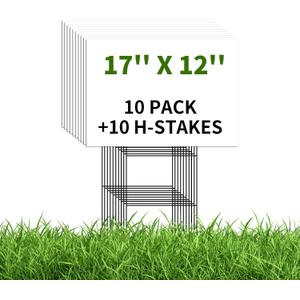 10 Pack 17 x 12 Inches White Corrugated Plastic Sign Boards with Metal H-Stakes Waterproof, Double-Sided for Custom DIY Advertising, Yard Signs, Sales, Parties, and Events