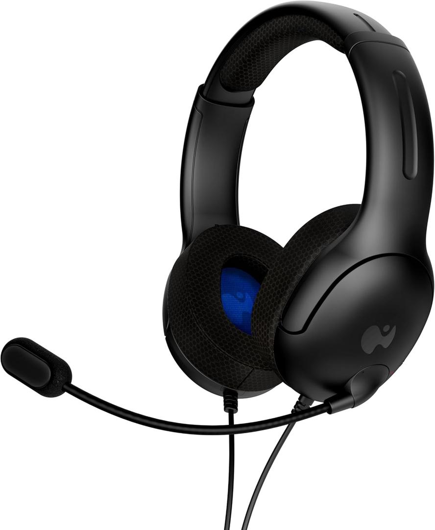 PDP AIRLITE Wired Stereo Gaming Headset, Officially Licensed by Sony PlayStation 5, PS5/PS4/PS3/PC, Lightweight Durable Headphones, 3.5mm audio jack, Noise-canceling Flip-to-Mute Mic, Black