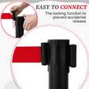 Therwen 6 Pack Heavy Duty Crowd Control Stanchions 9.8 ft Stainless Steel Stanchion Set with Safety Barrier Post Retractable Belt and Sign Holder Crowd Control Barrier(Red Belt, Black) (Black, L)