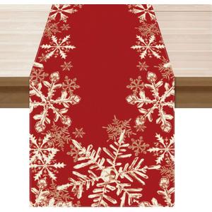 XCHI Red Snowflakes Winter Christmas Xmas Table Runner Table Decoration for Home Kitchen Dining Holiday Decor 13x90 Inch