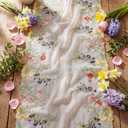 3 Pcs Floral Table Runner 13 x 72 Inch Embroidery Tulle Spring Wildflower Table Runner Seasonal Spring Kitchen Dining Gauze Decoration for Wedding Baby Shower Birthday Party