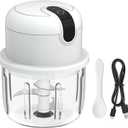 Mini Garlic Chopper, Cordless Electric Garlic Chopper Slicer with GLASS Cup, 10Oz Mini Food Grinder Processor for Small Vegetable Onion Tomato Pepper Herb, Anti-slip, incl USB cable, White
