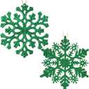 30PCS Christmas Glitter Snowflake Ornaments Plastic Snowflakes Ornaments-Xmas Tree Decorations,4.7-inch(Green)