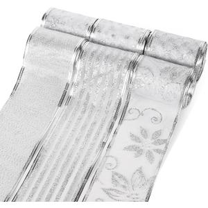 PEUTIER 6 Rolls Glitter Christmas Wired Ribbons, 2.5" Wide Silver Glitter Snowflake, Striped, Floral Pattern Christmas Tree Ribbons for Crafts, Wreaths, Gift Wrapping (36yd Total Length)