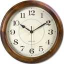 Kesin Wall Clock Wood 14 Inch Silent Wall Clocks Large Decorative Battery Operated Non Ticking Analog Retro Clock for Living Room, Kitchen, Bedroom (Brown)