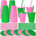 Skylety 16 Pcs Plastic Cups with Lids and Straws 16 oz Plastic Cups Coffee Reusable Tumbler Water Bottle Holiday Party Supplies Gifts for Drinking Coffee Cocoa(Pink,Green)