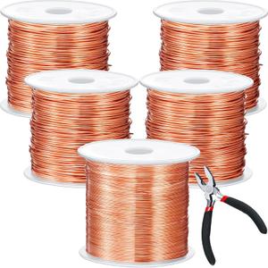 Funrous 5 Rolls 5 Size Jewelry Wire 18, 20, 22, 24, 26 Gauge Copper Wire Kit Jewelry Beading Bendable Craft Metal for Making Crafts, Sculpting with a Pliers (Copper)