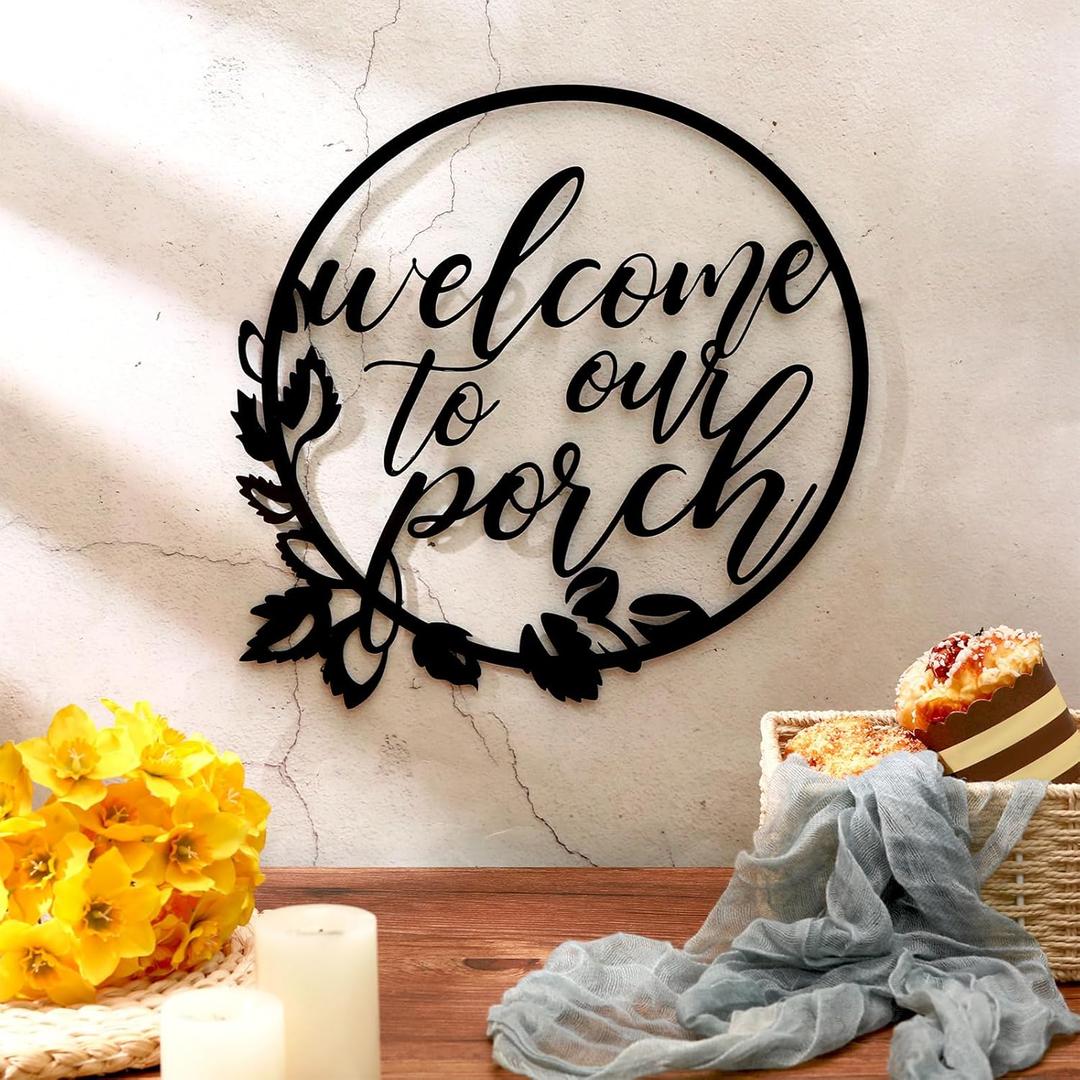 Hotop Welcome to Our Porch Metal Sign Black 11.8 Inch Wall Hanging Decor for Kitchen Farmhouse Home Office Wall Outdoor Decoration Supplies Hotop Welcome to Our Porch Metal Sign Black 11.8 Inch Wall Hanging Decor for Kitchen Farmhouse Home Office Wall Outdoor Decoration Supplies