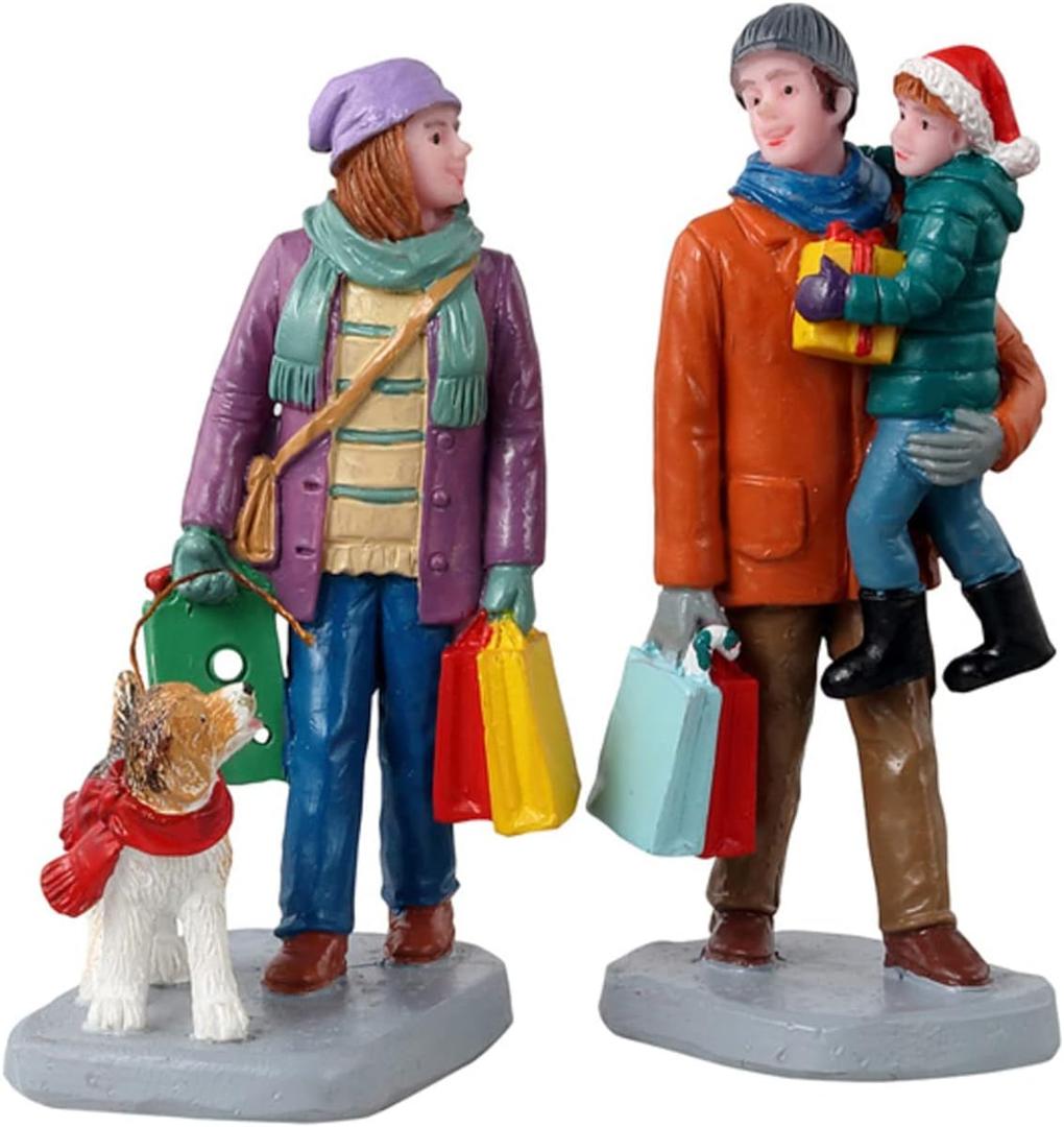 Lemax Holiday Shoppers Set of 2 Figurines, Family with Dog