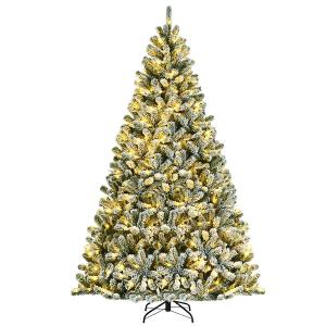 8 ft. Pre-lit Snow Flocked Hinged Artificial Christmas Tree with 1502 Tips and Metal Stand, 
Snow Pvc