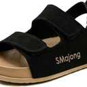 SMajong Boys Sandals Girls Sandal Kids | Non-Slip Slides, Lightweight, Adjustable, Open Toes, Flat (Black)