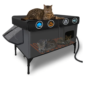 Heated Cat House for Outside, Insulated Weatherproof Heated Outdoor Cat House with Waterproof Eaves & Escape Door, Elevated Outdoor Cat Shelter for Feral Stray Cat (Black Camo, 16.5"x13"x16.9")