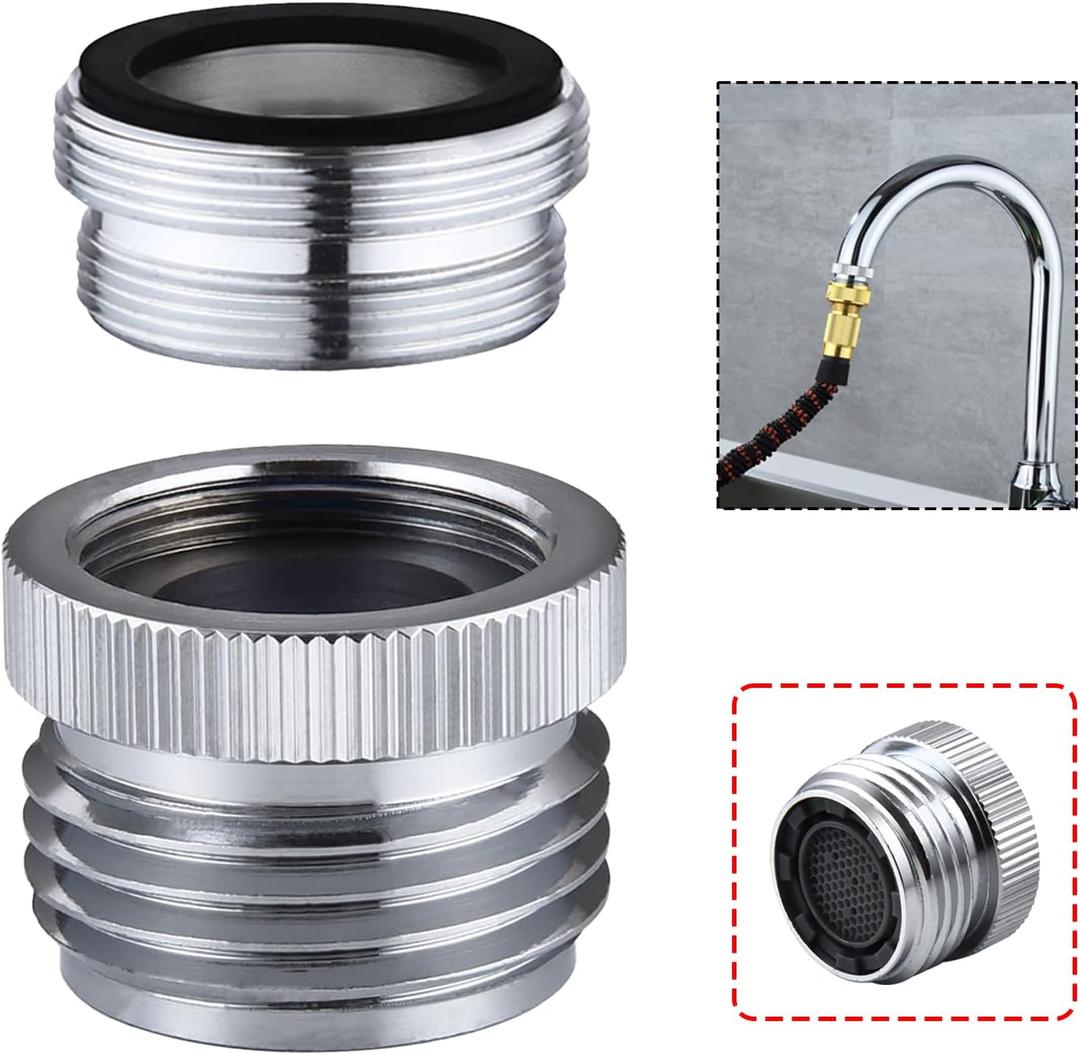 SNUTUYA Faucet Adapter with Aerator, Sink Faucet to Garden Hose Adapter, Faucet Adapter to Garden Hose for Kitchen and Bathroom, hose attachment to sink，3/ 4" GHT Thread Chrome