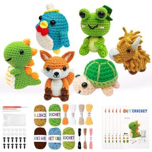 6PCS Crochet Kit for Beginners, 2025 Knitting Kit with Step-by-Step Video Tutorials, Beginner Crochet Kit for Adults, Crochet Animal Kit for Beginners Kids, Complete Kit Included 6 Cute Animals