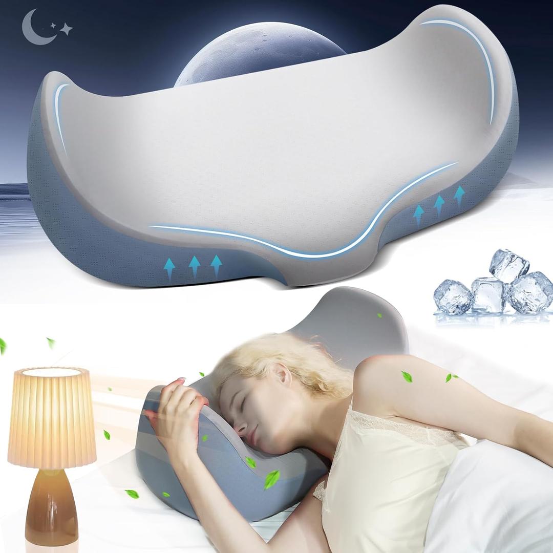Cervical Neck Pillow, Ergonomic Pillows Side Sleeper Pillows for Adults, Memory Foam Neck Support Pillows for Side Back Stomach Sleeper with Cooling Pillowcase