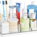 Yieach Mens Bathroom Organizer Countertop,Bathroom Sink Caddy Countertop Storage,White 7 Slot Vanity Bathroom Toiletry Organizers and Toothbrush Holders for Toothpaste,Electric Tooth Brush Organizer