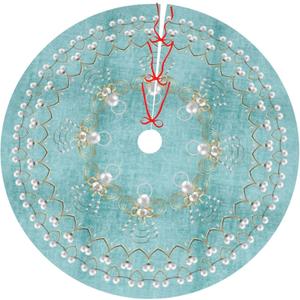48" Christmas Tree Skirt, Elegant Aqua Pearl Christmas Angel Pattern Large Xmas Tree Mat for Holiday Party Ornament Rustic Farmhouse Decorations