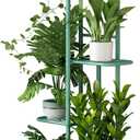 LINZINAR Metal 4 Tier 5 Potted Indoor Outdoor Plant Stand Shelf Planter Display for Patio Garden Corner Balcony Living Room (Light Green)