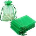 HRX Package 100pcs Organza Drawstring Bags Green, 4 x 6 inch Candy Mesh Gift Bags Jewelry Pouches Small Christmas Sachet