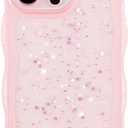 ZTOFERA for iPhone 14 Pro Case 6.1",Cute Curly Wave Case with Star Glitter,Clear Shiny Bling Soft TPU Shockproof Phone Protecive Cover for Women Girls-Pink