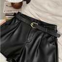 RoseSeek Women's A Line Leather Shorts Pleated Front High Waisted Wide Leg Mini Shorts Office Wear Black, Large