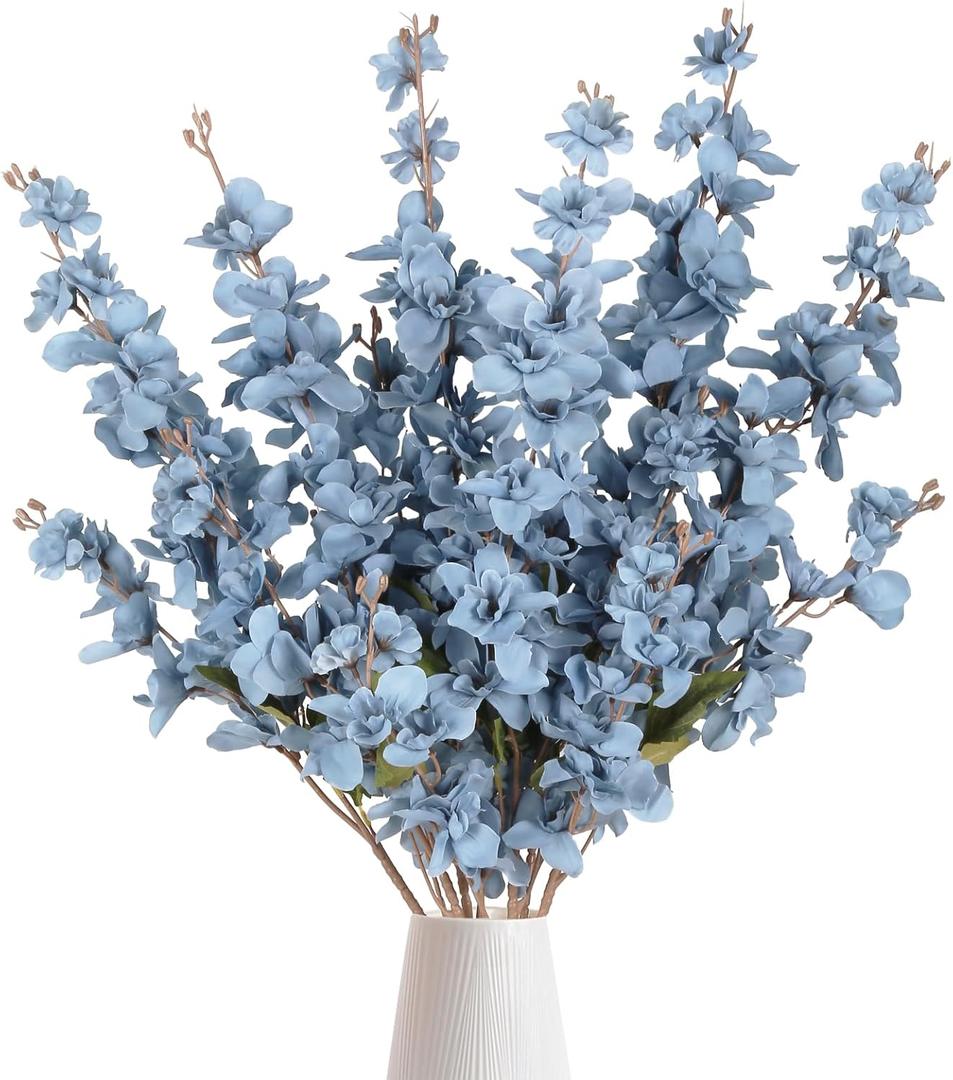 6PCS Delphinium Artificial Flower Lifelike Silk Larkspur Flowers Plant 35.43" Long Stem Blossoms Fake Flowers for Tall Vase Floral Arrangements Home Table Wedding Decor(Dusty Blue)